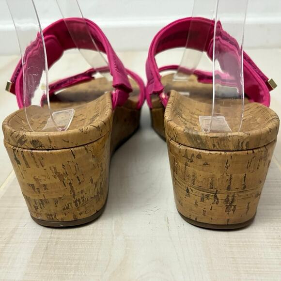 Vionic Pepper Pink Ruched Elastic Wedge Sandals Cork Platform Size 10 - Picture 5 of 9